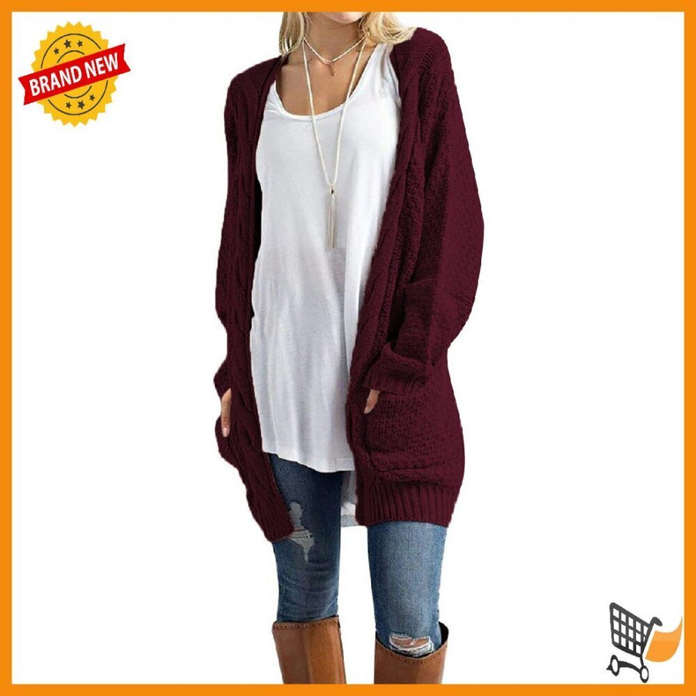 Long Sleeve Open Front Chunky Knit Cardigan Sweater with Pockets